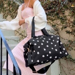 Alice + Olivia Black Daisy Floral Nylon Overnight Travel Duffel Tote Bag